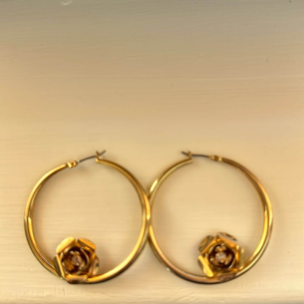 Aqua Brand Gold Plated Hoops With Flower